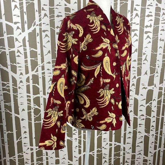 Bob Mackie Vintage Paisley Floral Tapestry Collarless Embellished Blazer - Picture 2 of 9